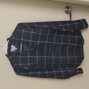 Button up ruffle neck blouse grid pattern